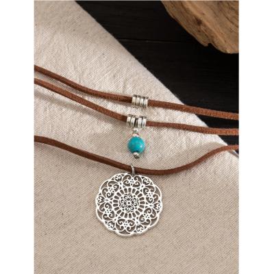  Women's Creative Stylish Vintage Flower Disk& Beads & Hollow Out Pendant Multi-Layer Necklace